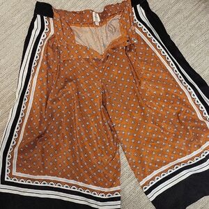 Anthropologie Burnt Orange Patterned Wide-Leg Pants